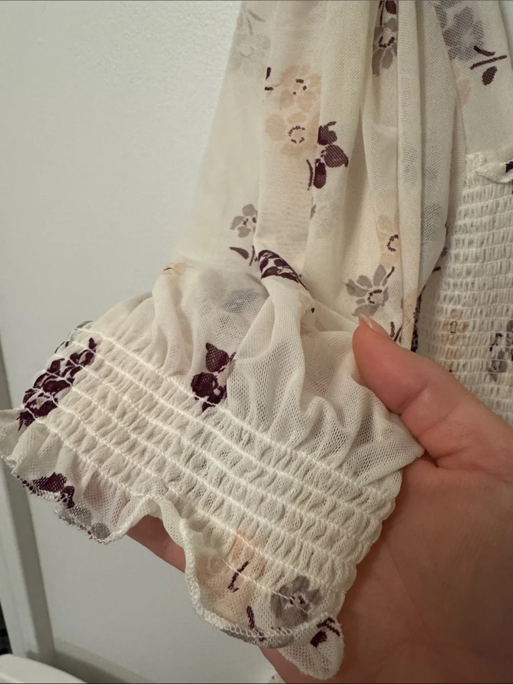 Free People Delta Dawn white Floral Smocked Top Medium